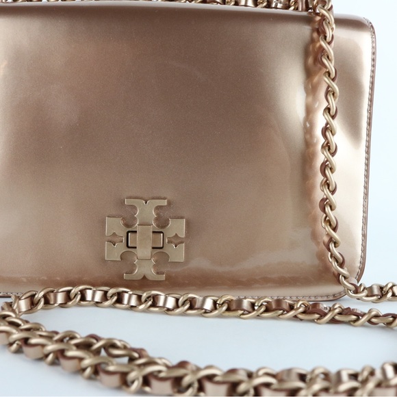 Tory Burch Metallic Patent Leather Mercer Shoulder Bag - Rose Gold - Picture 14 of 14